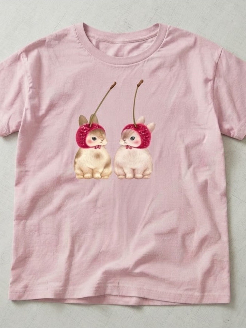 Pink Cherry Bunny Graphic Tee Cute Rabbit Kawaii Gildan T-shirt